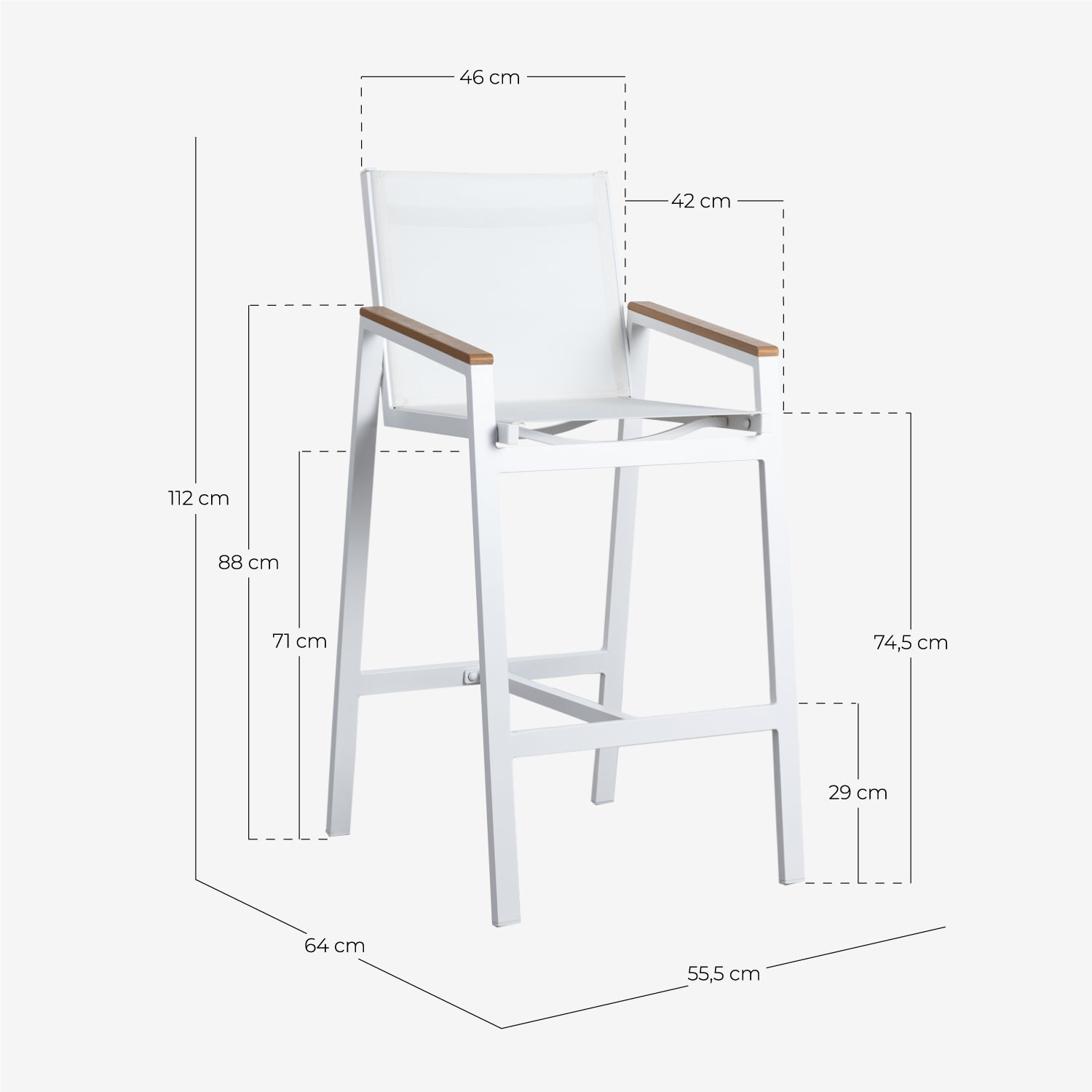 4er-Pack hohe Aluminium-Gartenhocker (75 cm) Korce, Ma&szlig;e