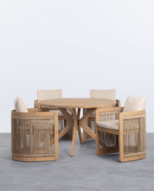 Mirla Set aus rundem Tisch und 4 Gartenstühlen aus Akazienholz