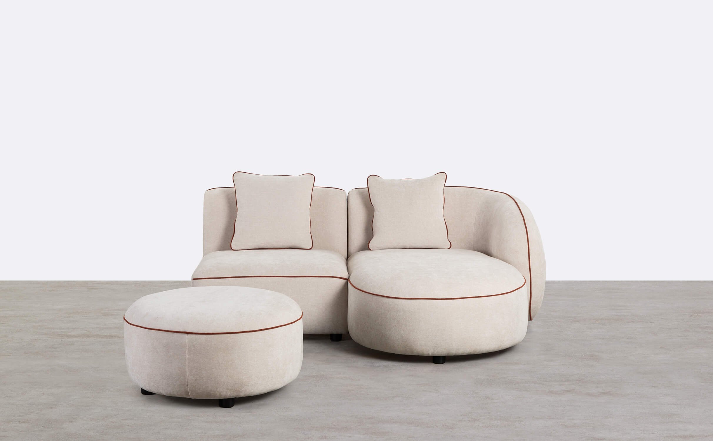 Modulares 2-teiliges Chaiselongue-Sofa mit Sessel und rundem Ilham-Stoffhocker , Galeriebild 1