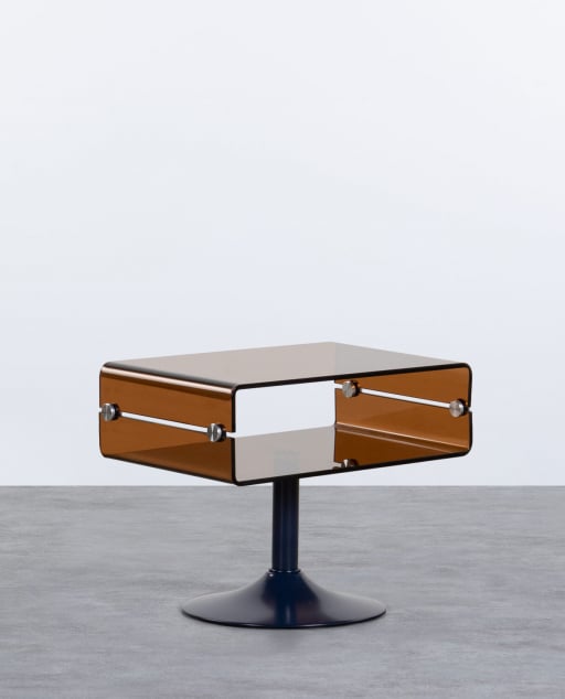 Rechteckiger Beistelltisch aus Glas und Metall (61x38 cm) Hedy - Blau Storm