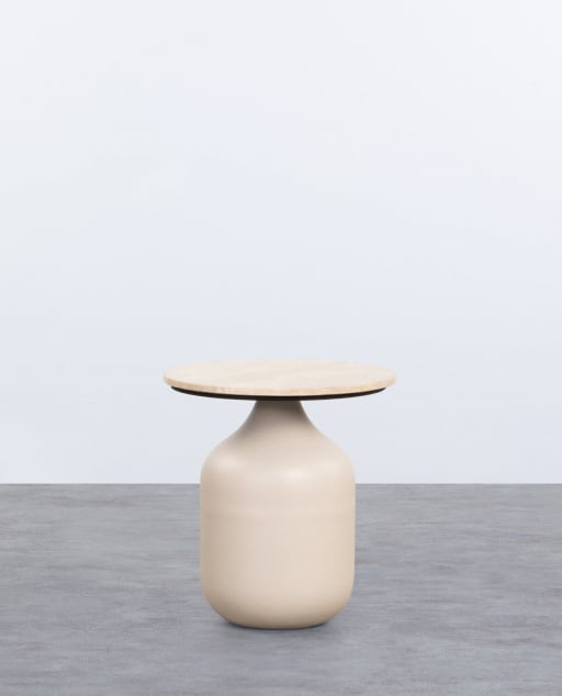 Runder Beistelltisch aus Travertinmarmor und Metall (Ø45 cm) Tataki