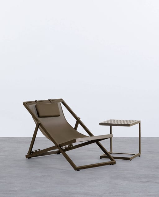 Rilas Liegende Hängematte und Aluminium Beistelltisch Set (40x40 cm) Kreta