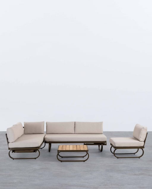 Gartenset Emilia aus Metall und Teakholz mit Einzelsessel