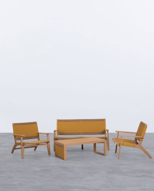 Gartenset mit 2-Sitzer-Sofa, 2 Sesseln und Couchtisch aus Akazienholz und Mirle Rope