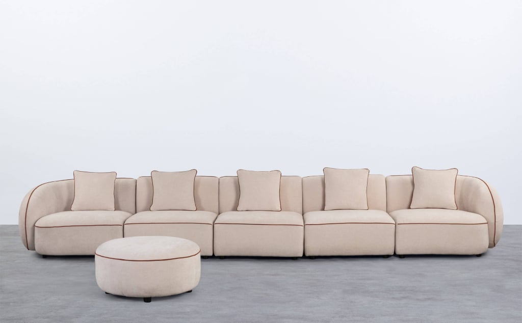 Modulares Sofa, 5-teilig, mit 2 runden Ilham-Stoffpolstern 