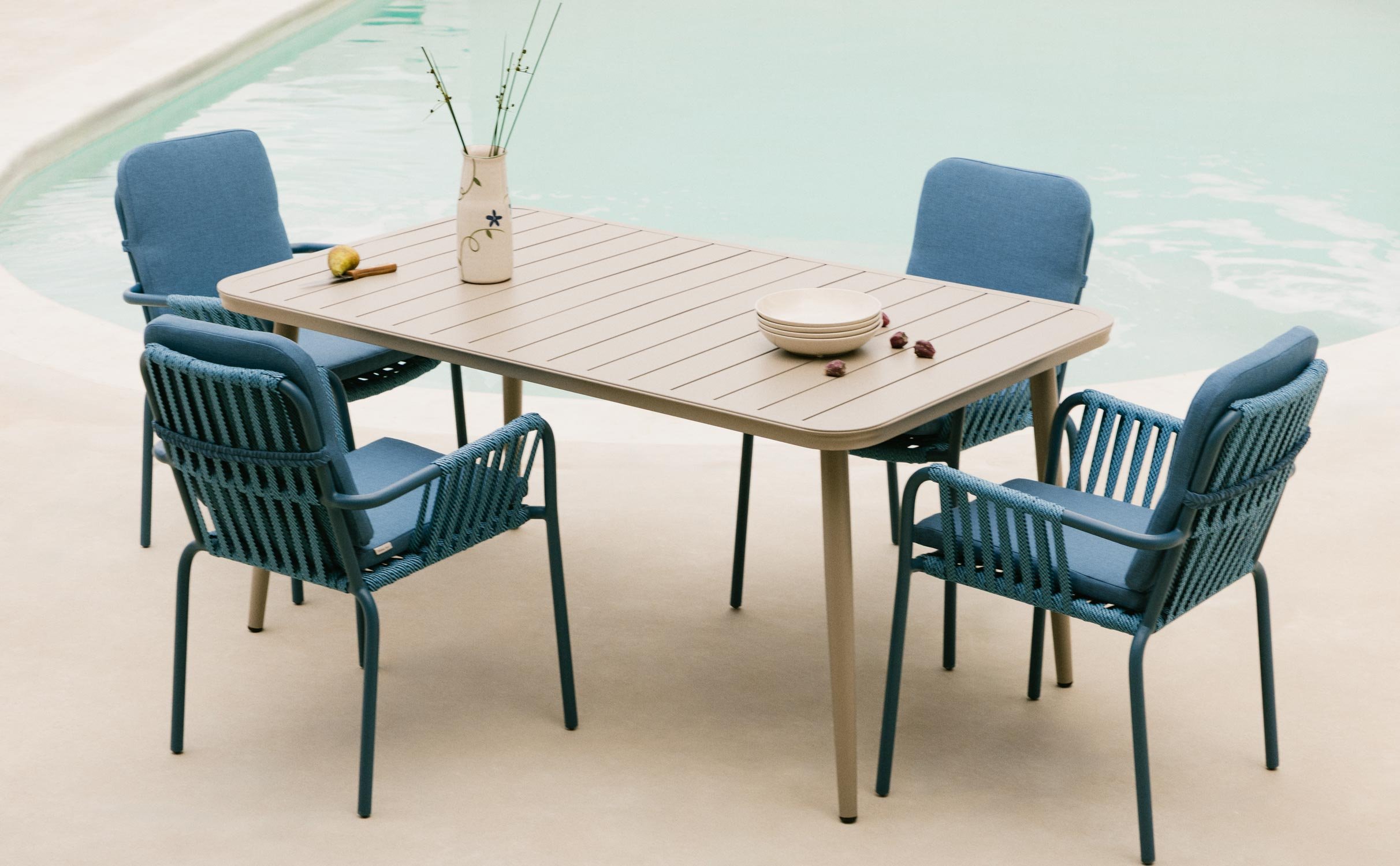 Rechteckiges Tischset Cancun aus Aluminium und 4 Drian-Gartenstühle, Galeriebild 1