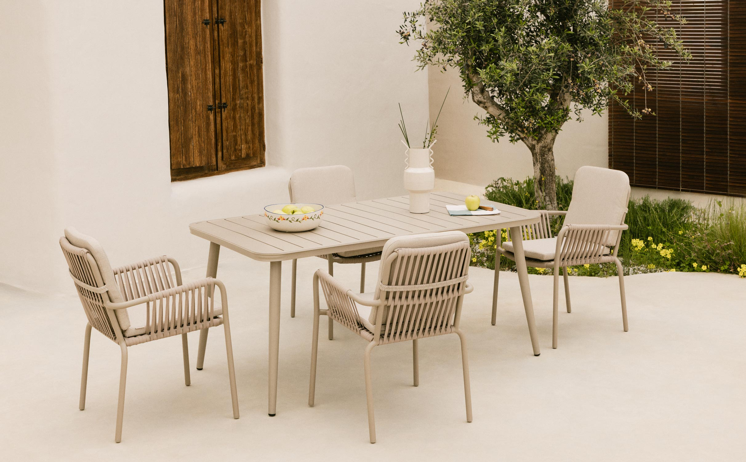 Rechteckiges Tischset Cancun aus Aluminium und 4 Drian-Gartenstühle, Galeriebild 1