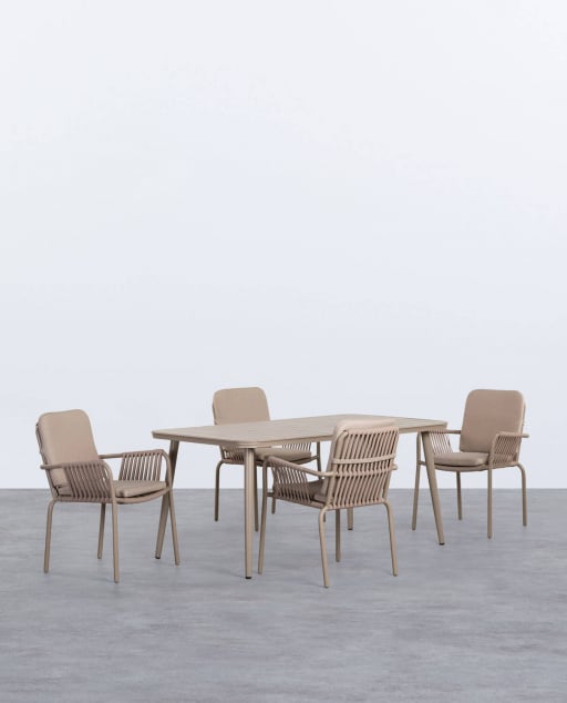Rechteckiges Tischset Cancun aus Aluminium (160x90 cm) und 4 Drian-Gartenstühle