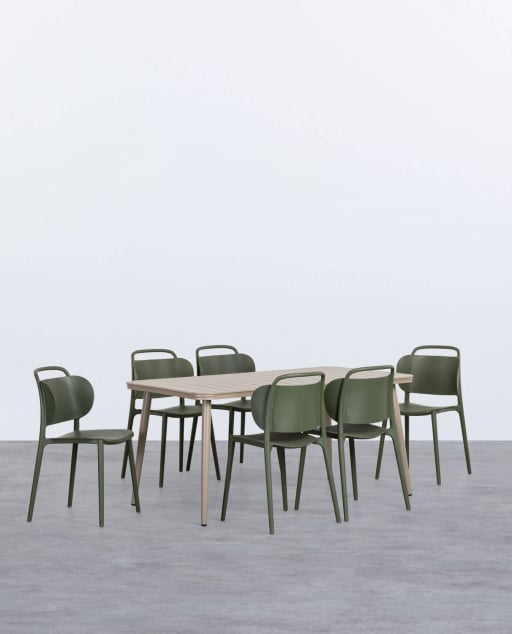 Rechteckiges Tischset Cancun aus Aluminium (160x90 cm) und 6 Kole-Outdoor-Stühle aus Polypropylen
