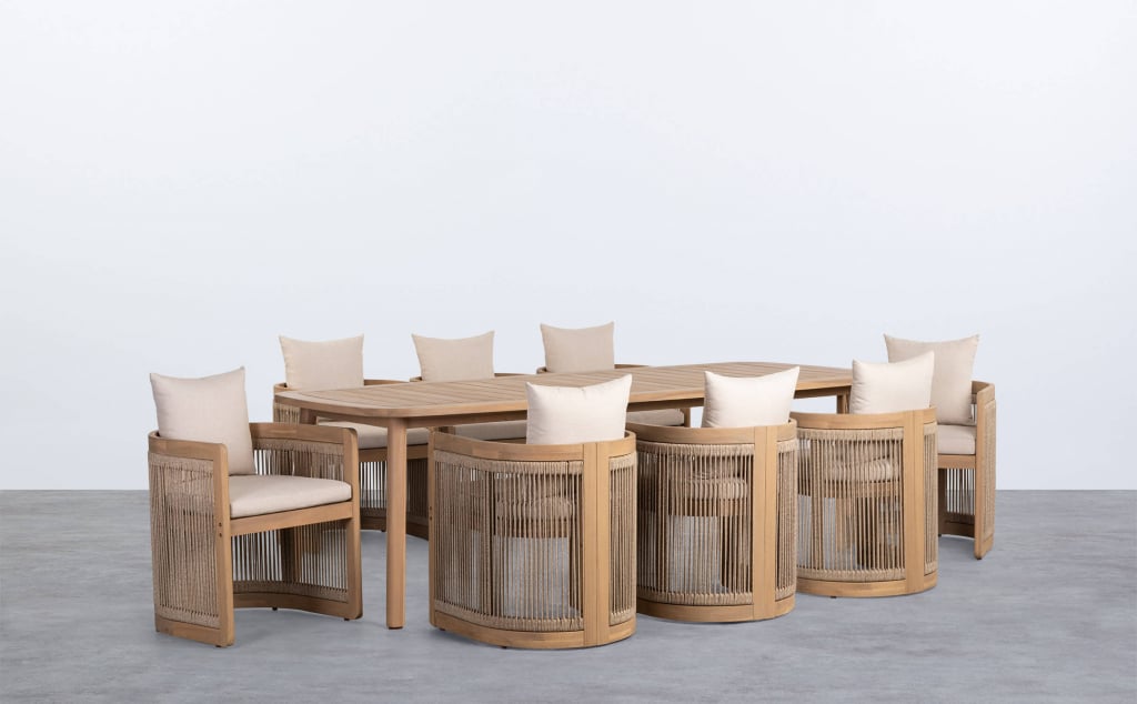 Marla Rechteckiges Tischset (240x100 cm) und 8 Gartenstühle aus Akazienholz Mirla