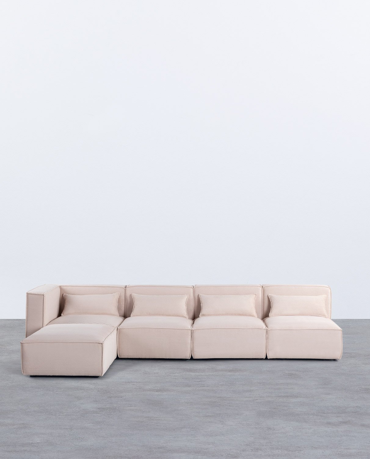 Modulares 4-teiliges Sofa mit 3 Sesseln und dickem Kord-Pouf Kilhe