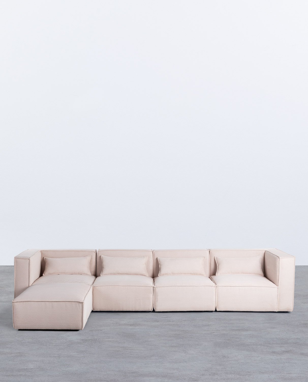 4-Tlg. Modulares Sofa mit 3 Sesseln und Dickem Kord-Puffsessel 