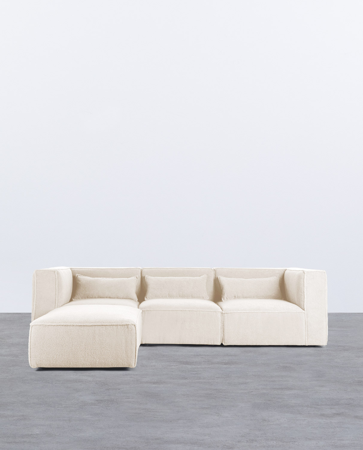 Modulares Sofa 3-Teilig mit 2 Ecksesseln und Pouf aus Bouclé Stoff Kilhe 