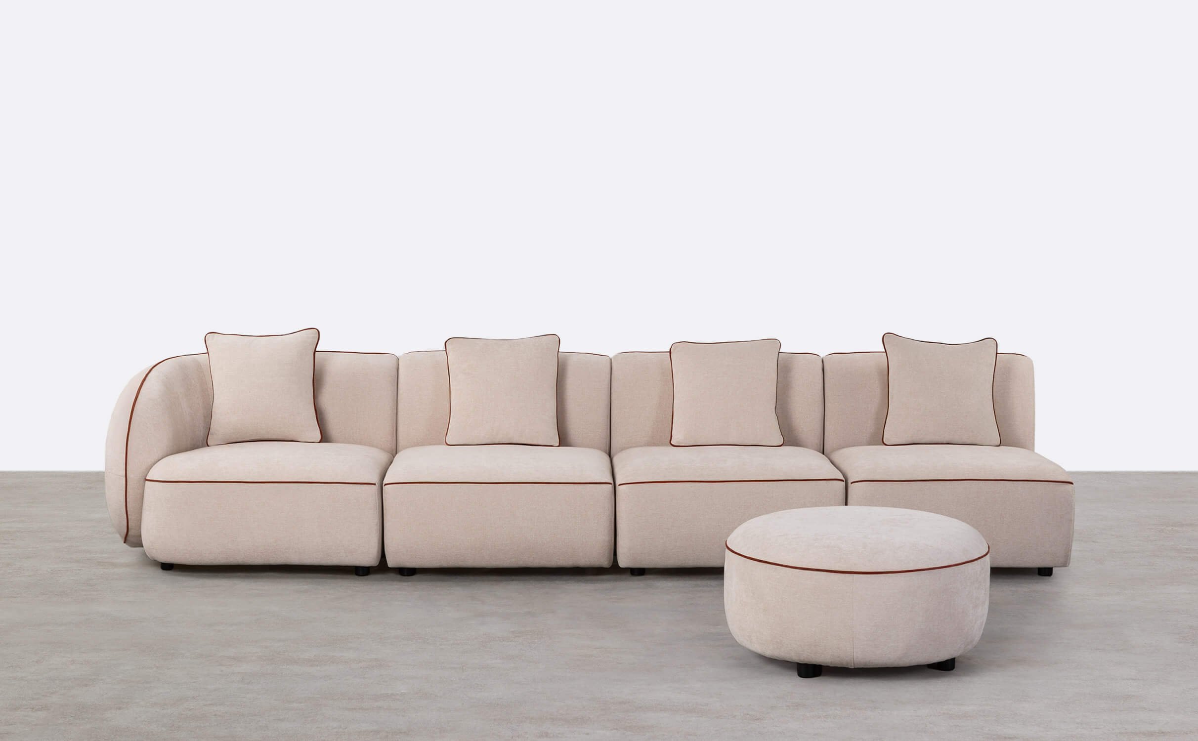 4-teiliges modulares Sofa mit Ecksessel und rundem Ilham-Stoffhocker, Galeriebild 1