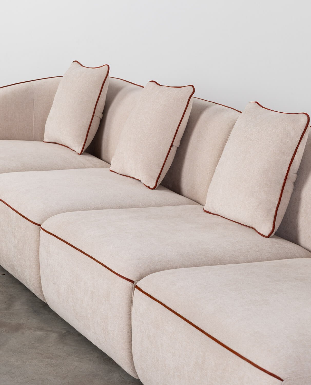 4-teiliges modulares Sofa mit Ecksessel und rundem Ilham-Stoffhocker, Galeriebild 2