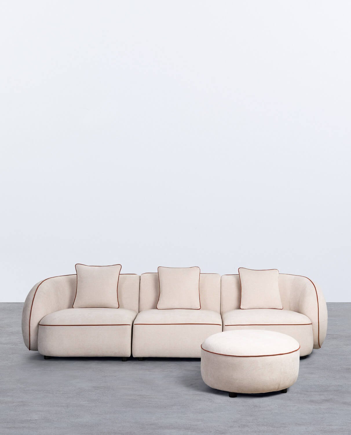 3-teilige Modulare Sofa Ilham mit 2 Ecksitzen und Rundem Stoffhocker