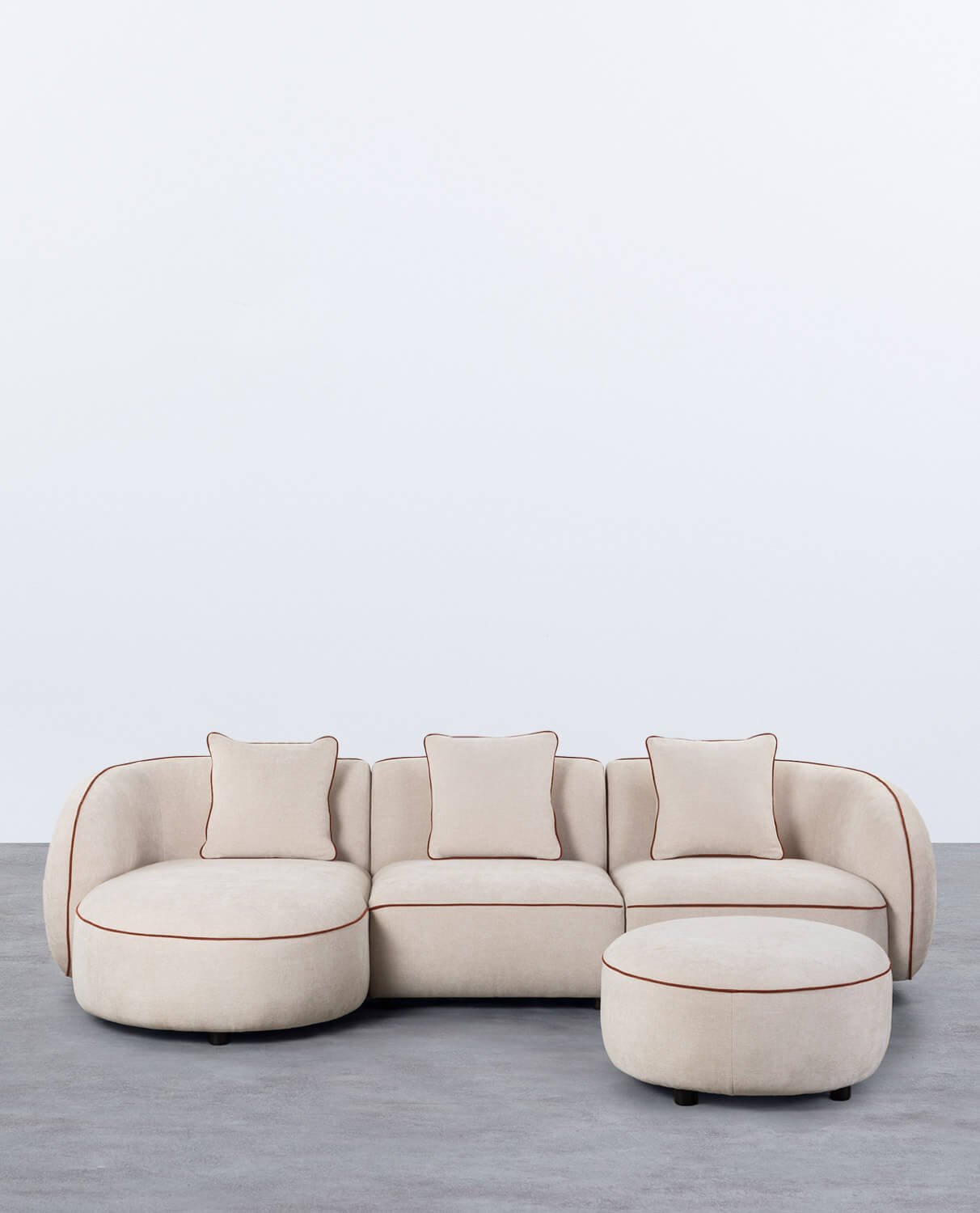 Modulare 3-Teilige Chaiselongue-Sofa mit Ecksofa und rundem Sitzkissen aus Ilham-Stoff