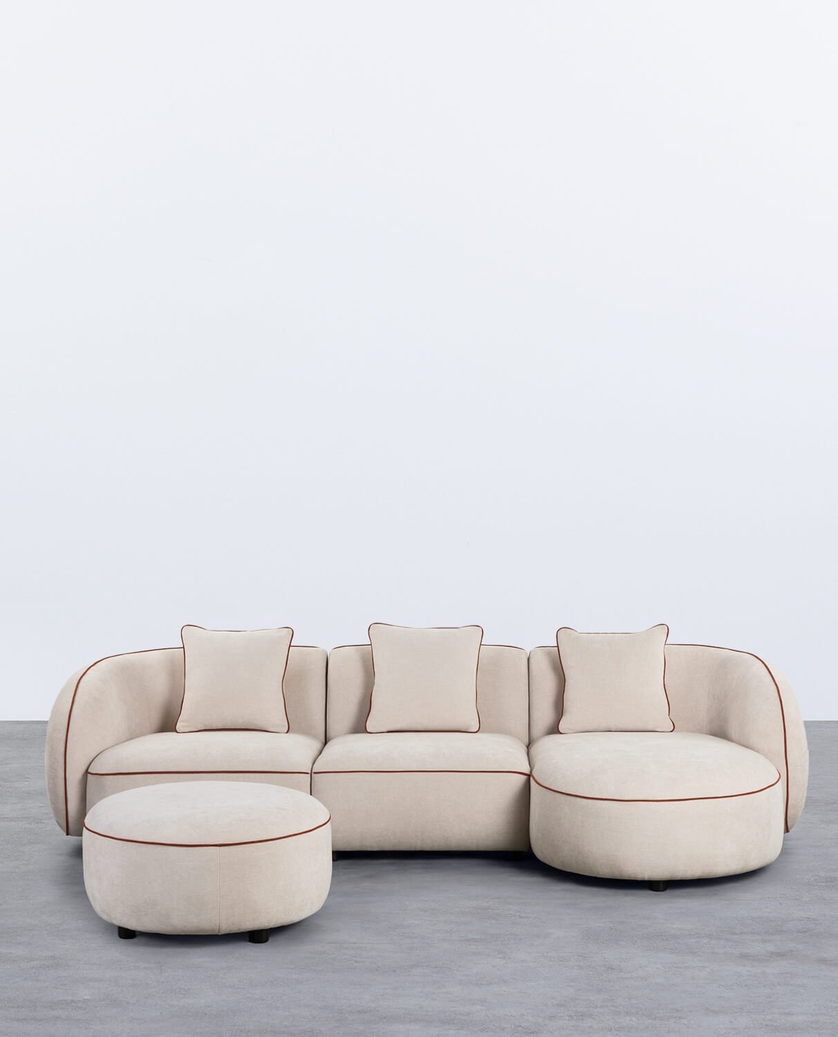 Modulare 3-Teilige Chaiselongue-Sofa mit Ecksofa und rundem Sitzkissen aus Ilham-Stoff