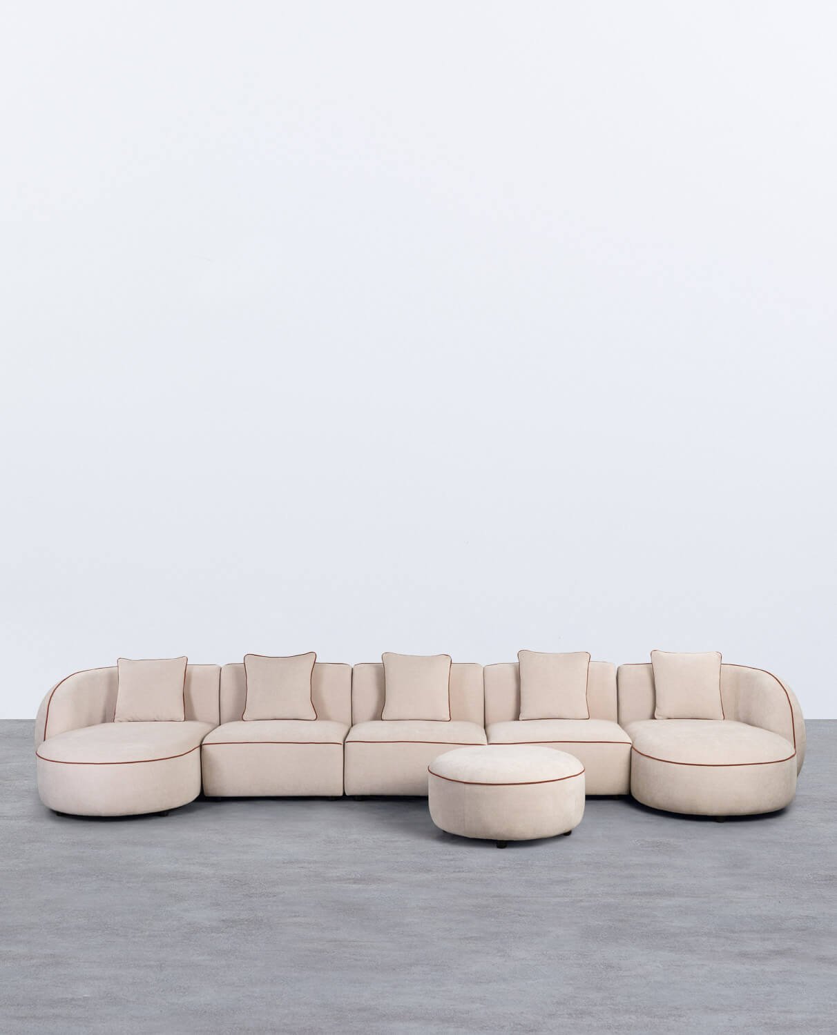 5-teiliges modulares Sofa mit 2 Chaiselongues und rundem Ilham-Stoffpolster 