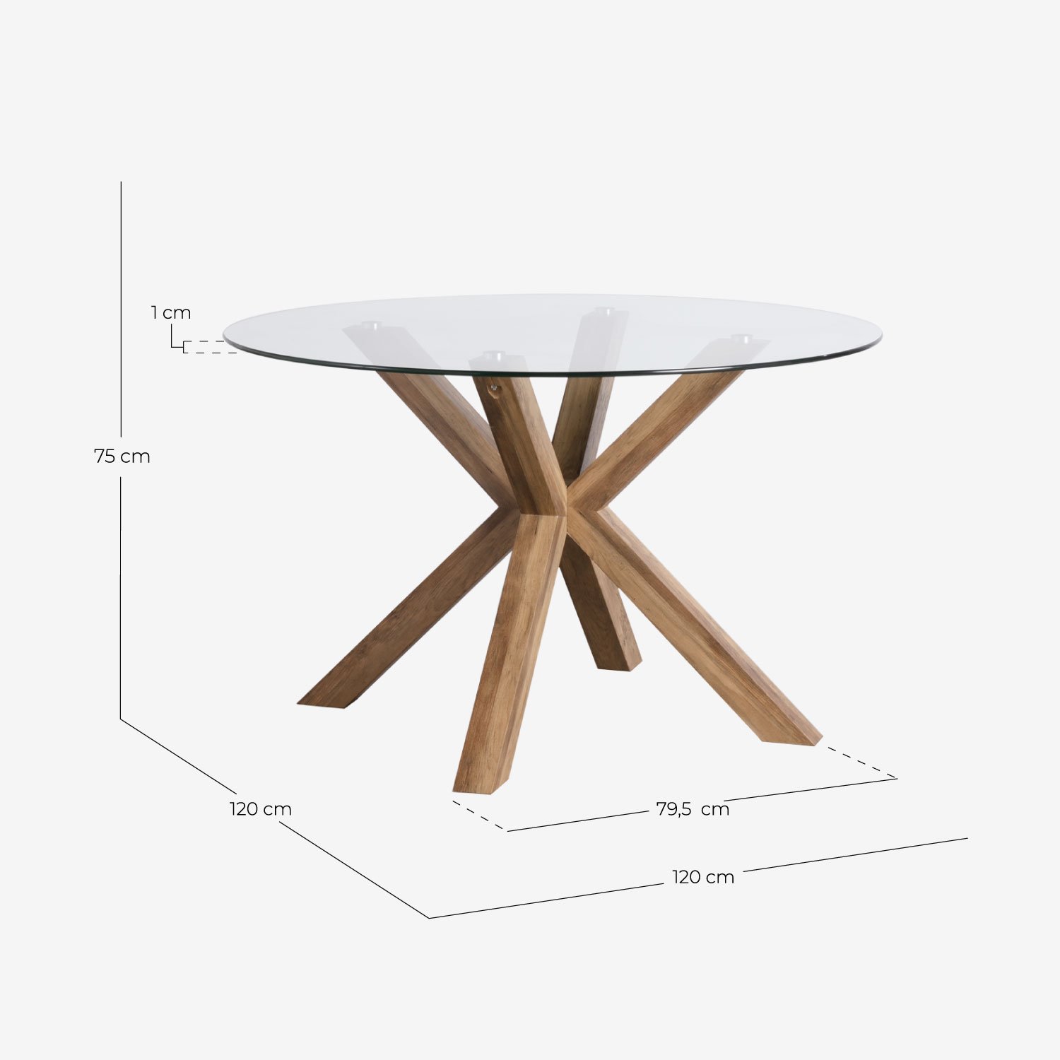 Esstisch aus Holz und Glas (Ø120 cm) Vuoto, Maße