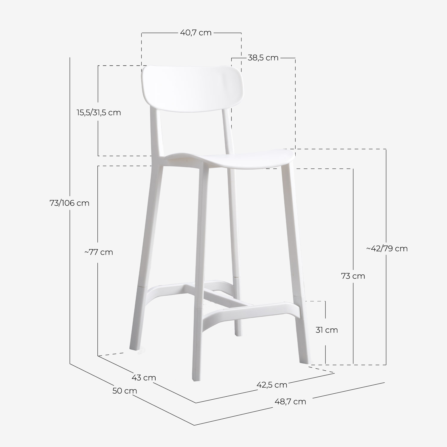 2er-Pack Catta-Hocker aus Polypropylen (79 cm), Ma&szlig;e