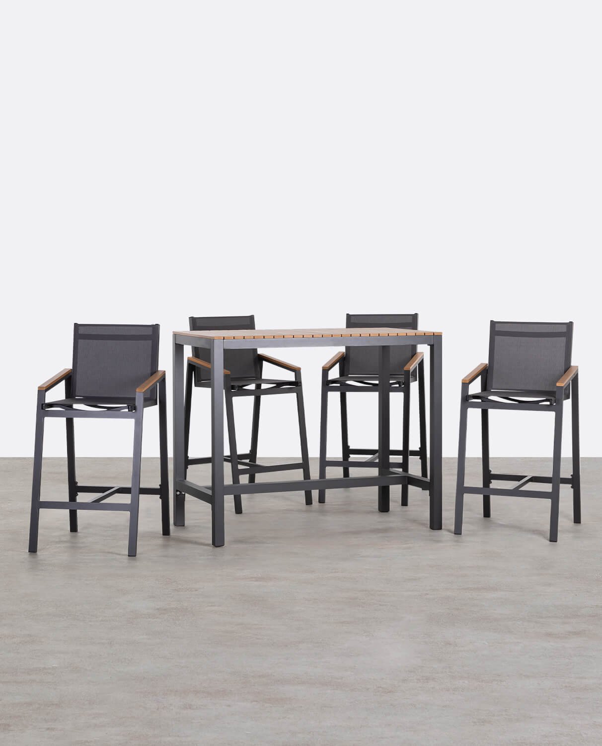 Set aus Stehtisch und 4 hohen Aluminiumhockern für den Außenbereich Korce, Galeriebild 1