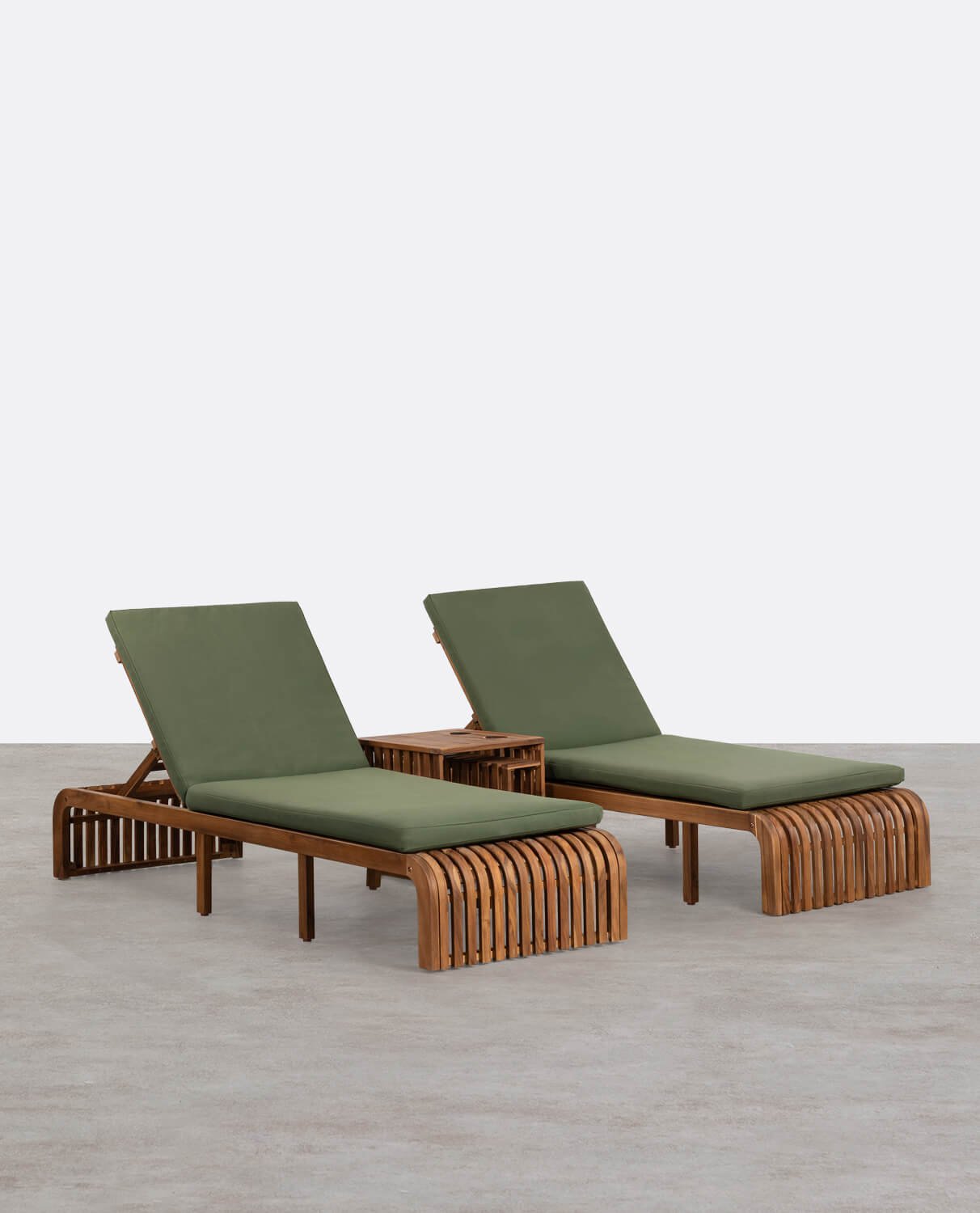 2er-Pack Hazan-Sonnenliegen und Beistelltisch aus Akazienholz, Galeriebild 1