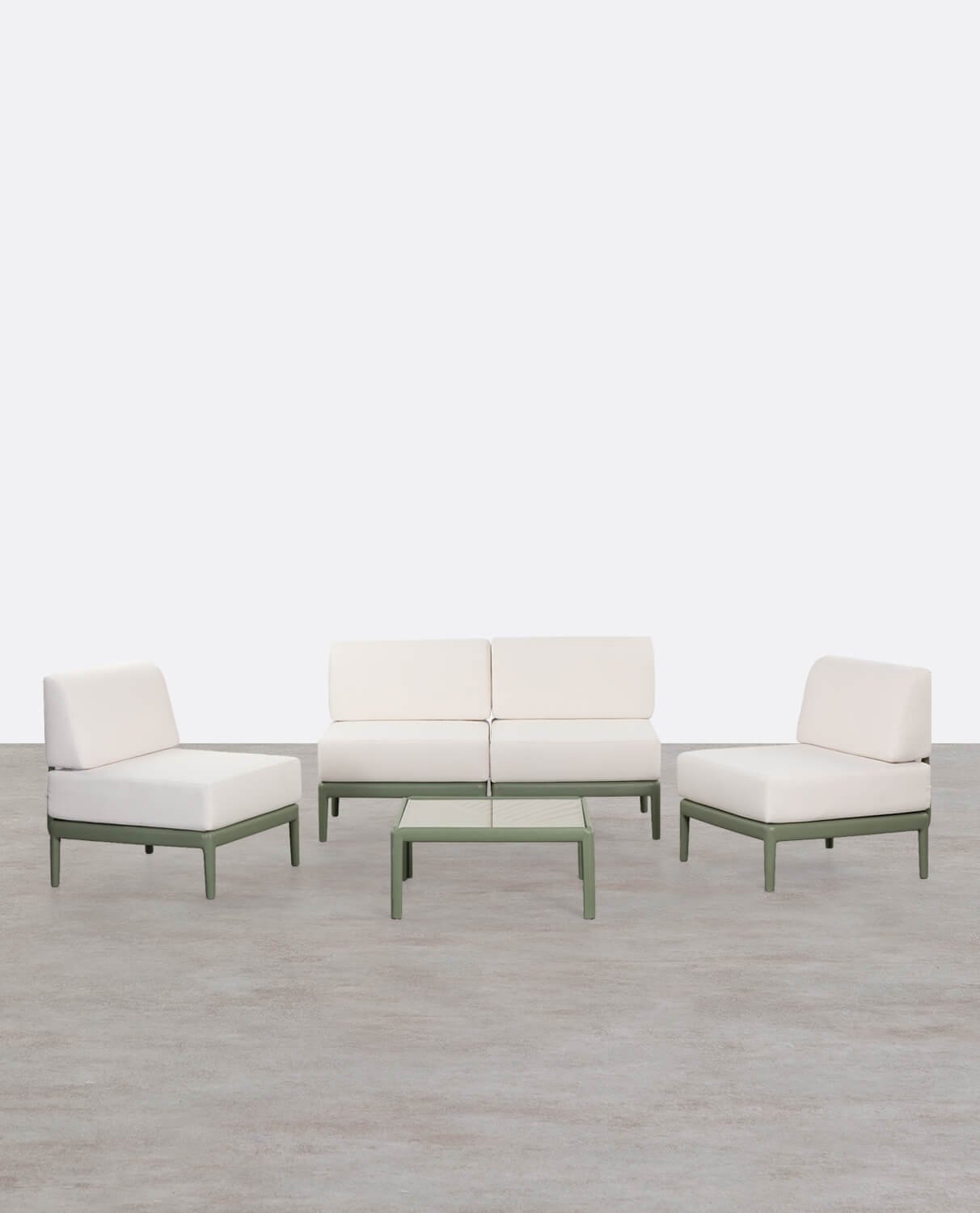 Meivy Gartenset mit 2-Sitzer-Sofa, 2 Sesseln und einem Couchtisch aus gehärtetem Glas und Polypropylen, Galeriebild 1