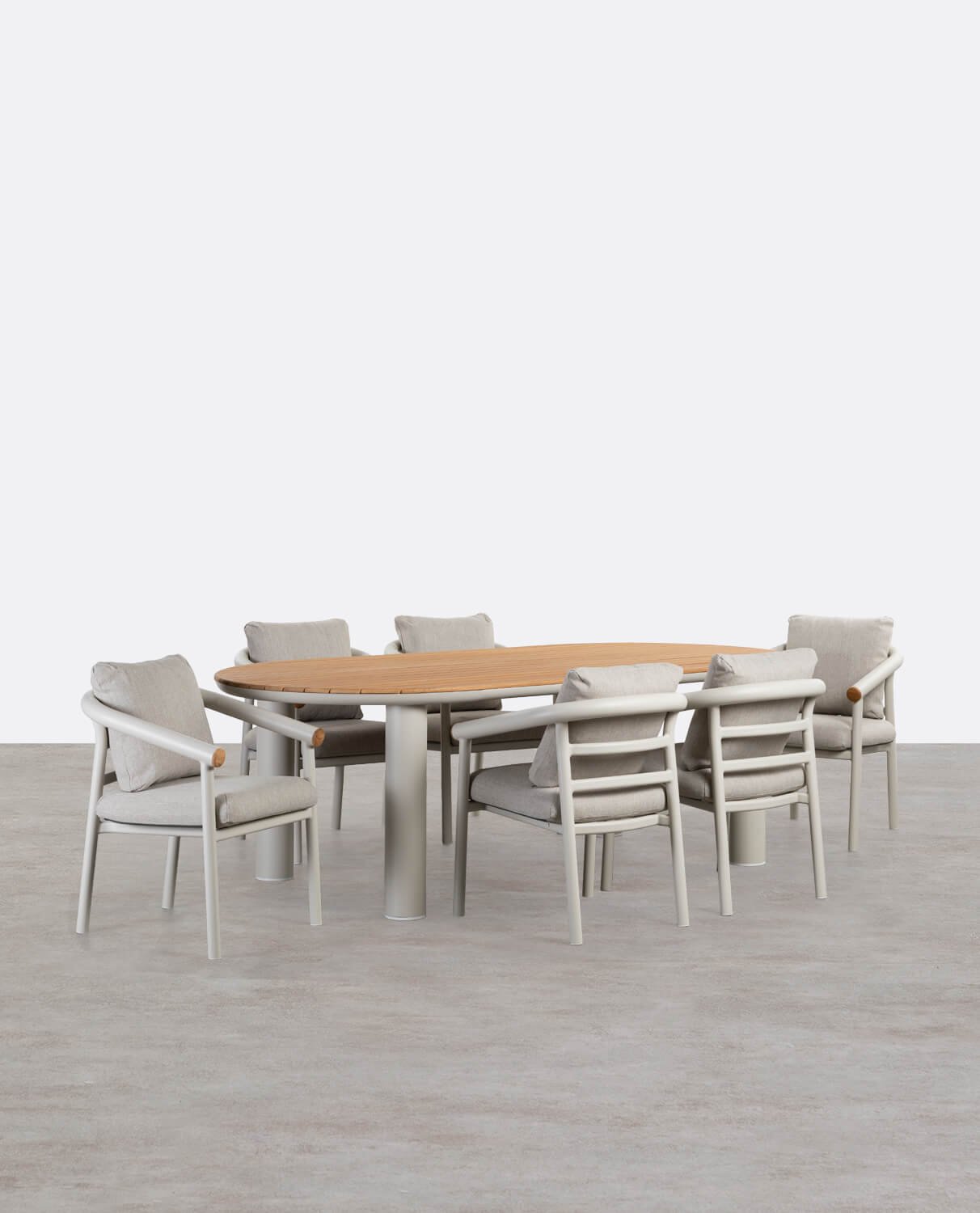Set aus Ovalem Tisch und 6 Stühlen aus Aluminium und Teakholz für den Außenbereich Cheryl, Galeriebild 1