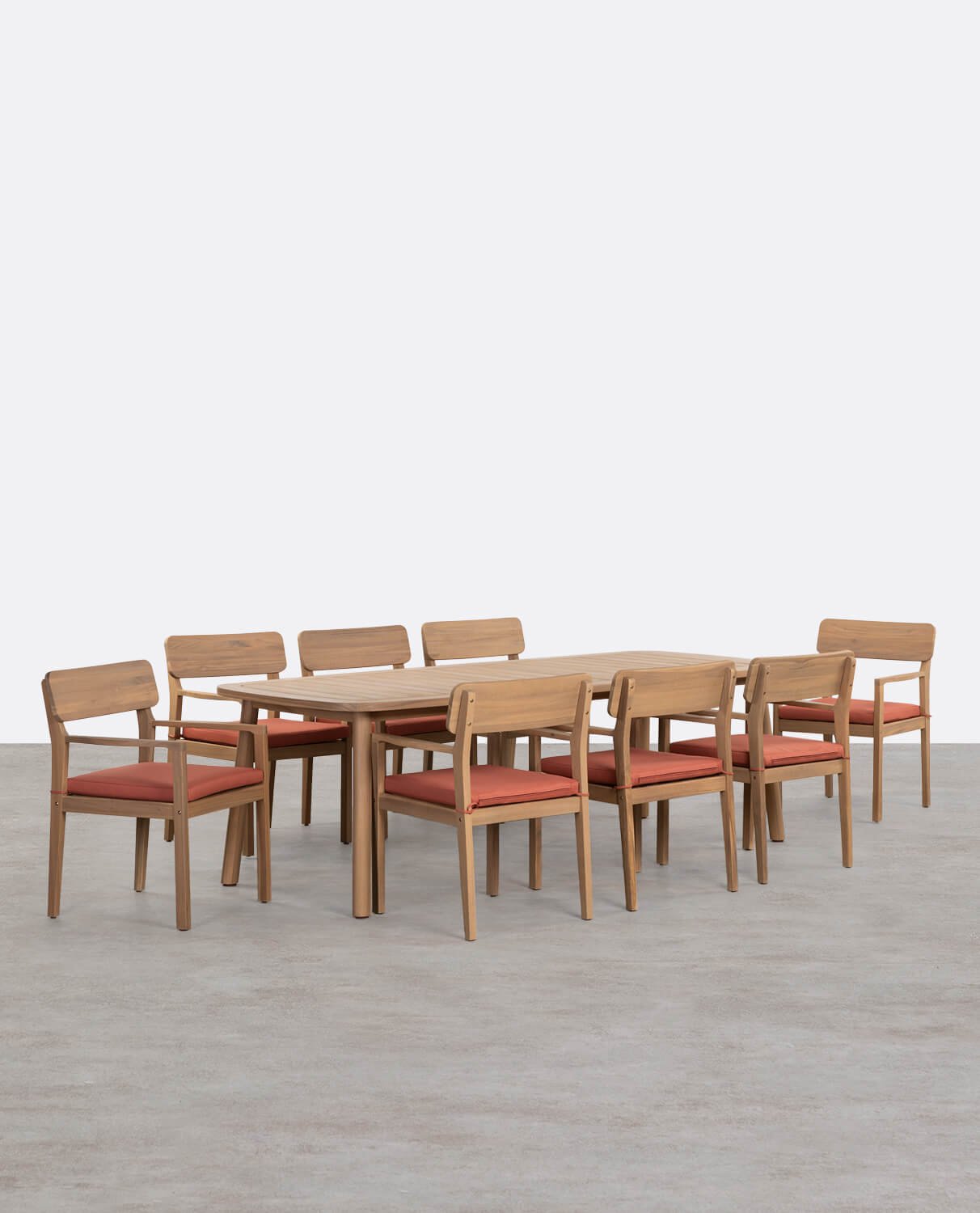 Rechteckiges Tischset (240x100 cm) und 8 Akazienholzstühle mit Armlehnen für den Außenbereich Marla, Galeriebild 1