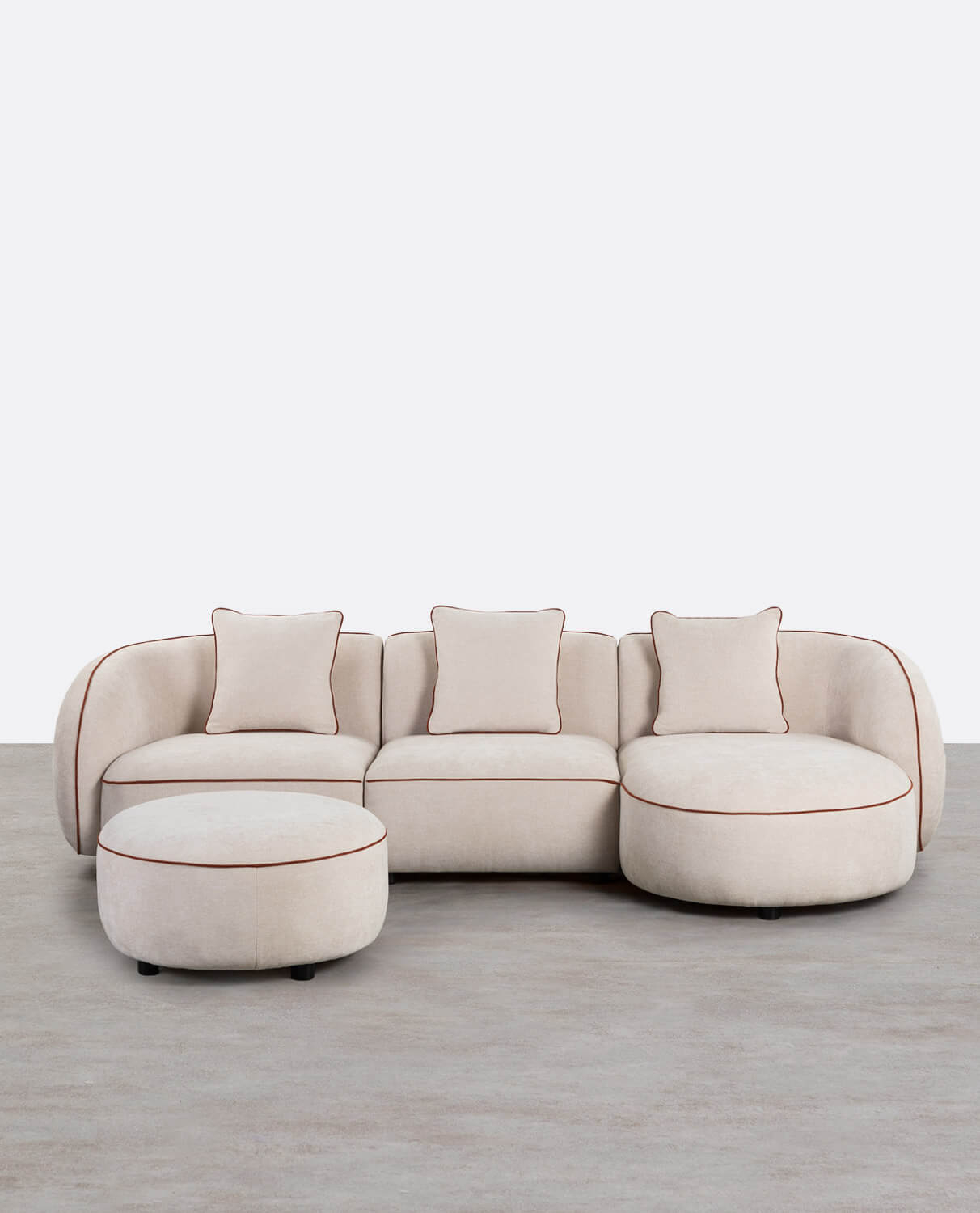 Modulare 3-Teilige Chaiselongue-Sofa mit Ecksofa und rundem Sitzkissen aus Ilham-Stoff, Galeriebild 1