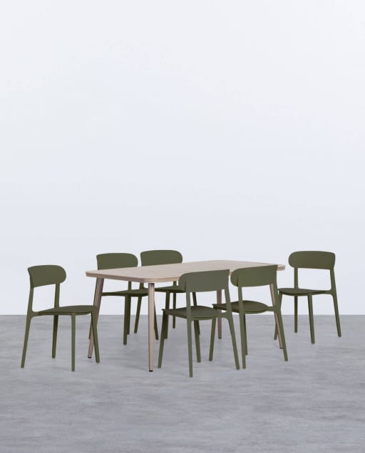 Rechteckiges Tischset Cancun aus Aluminium (160x90 cm) und 6 Briel-Outdoor-Stühle aus Polypropylen