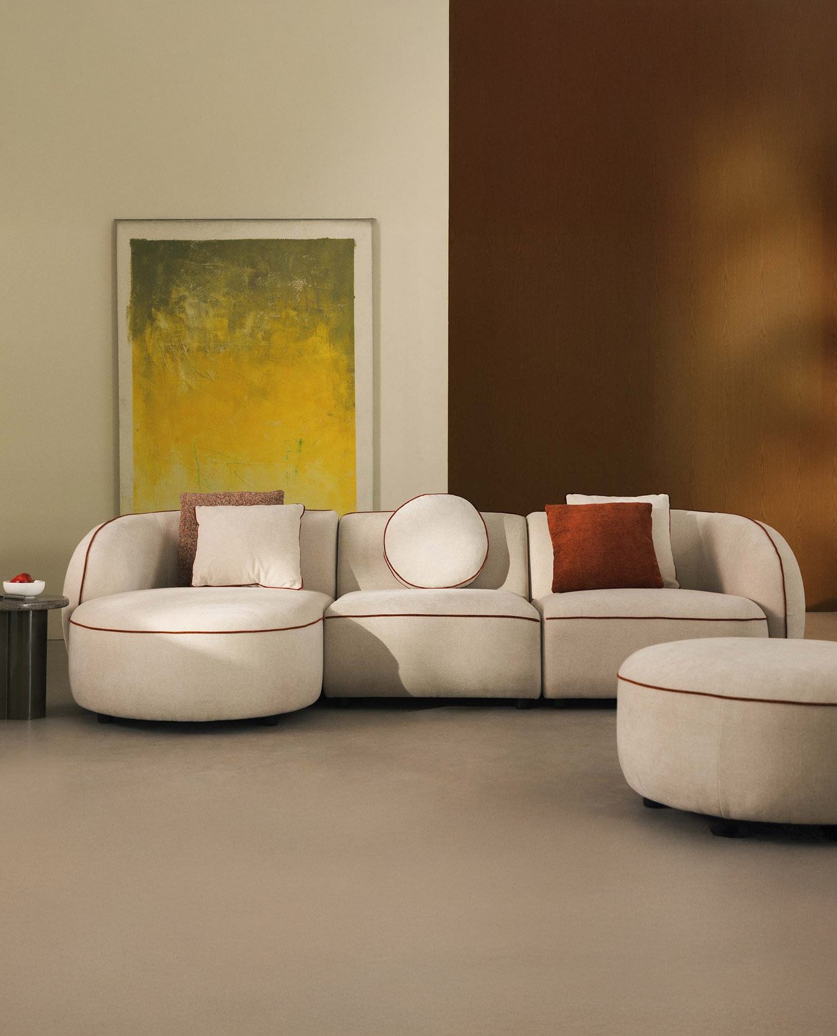 Modulare 3-Teilige Chaiselongue-Sofa mit Ecksofa und rundem Sitzkissen aus Ilham-Stoff, Galeriebild 2