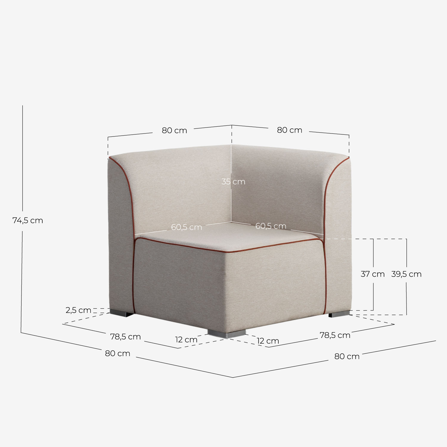 Modulares Gartensofa, 2-teilig, Ecksofa und 2-Sitzer, Lagos-Stoffsofa, Maße