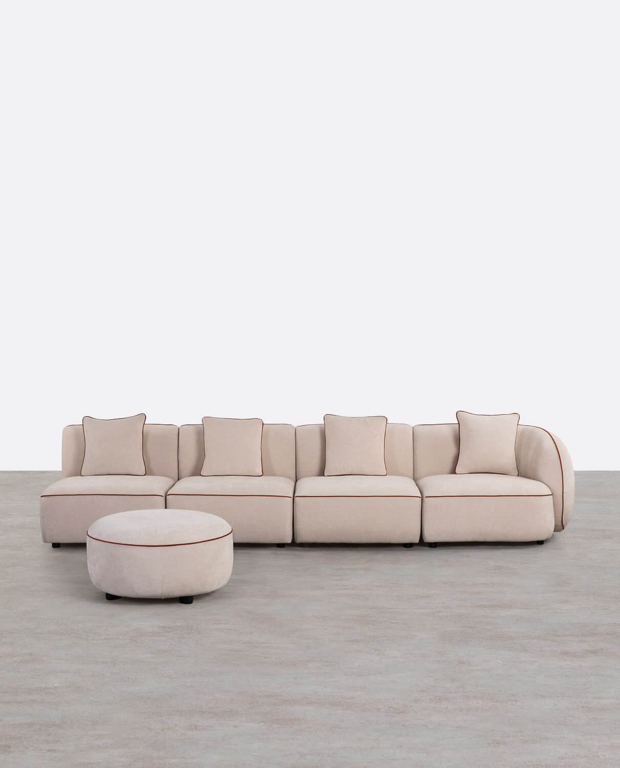 4-teiliges modulares Sofa mit Ecksessel und rundem Ilham-Stoffhocker, Galeriebild 1