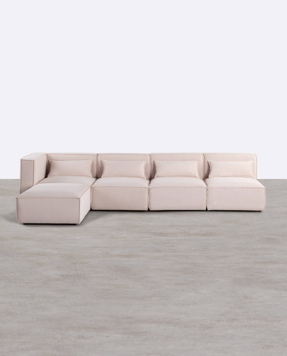 Modulares 4-teiliges Sofa mit 3 Sesseln und dickem Kord-Pouf Kilhe, Galeriebild 1