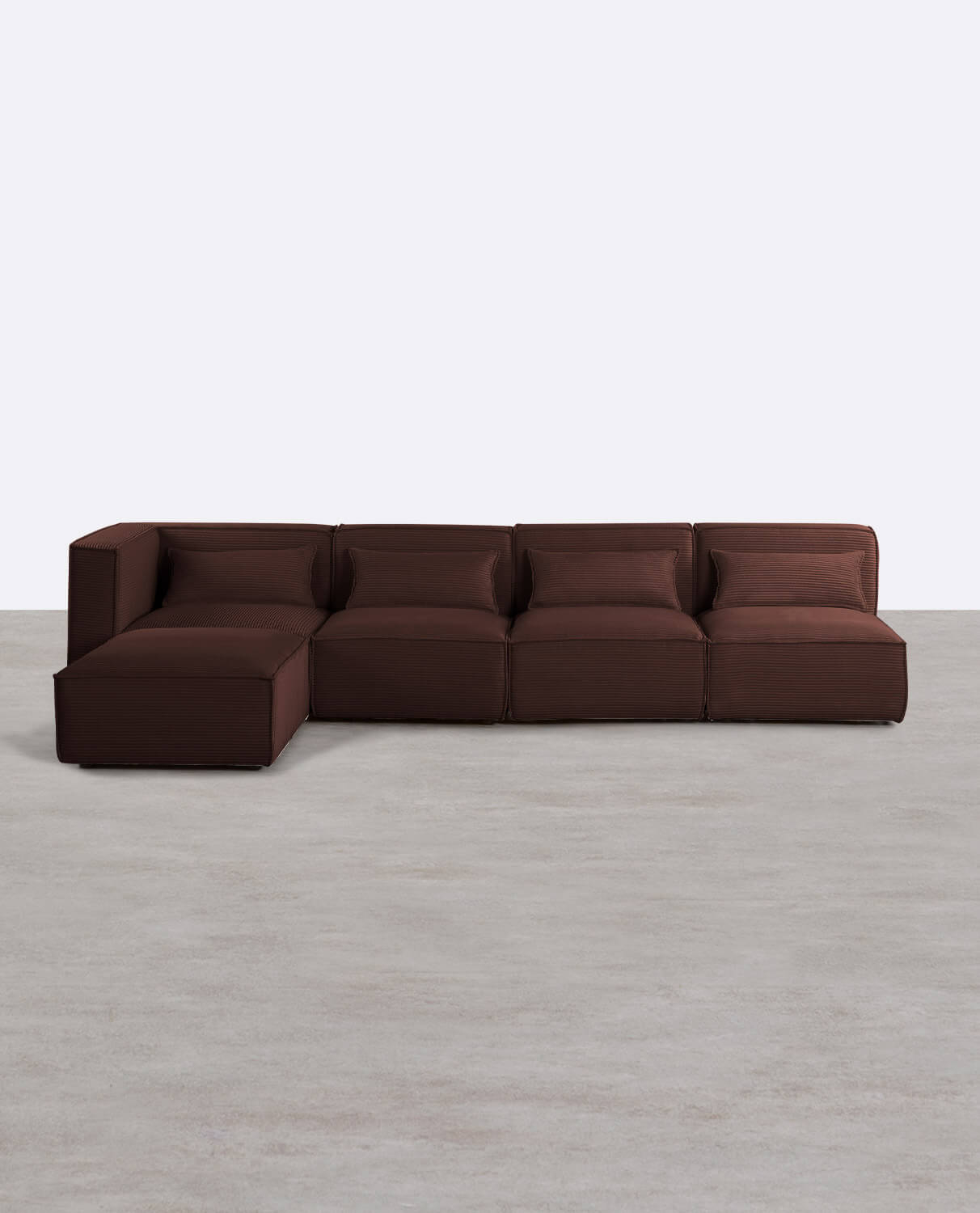 Modulares 4-teiliges Sofa mit 3 Sesseln und dickem Kord-Pouf Kilhe, Galeriebild 1