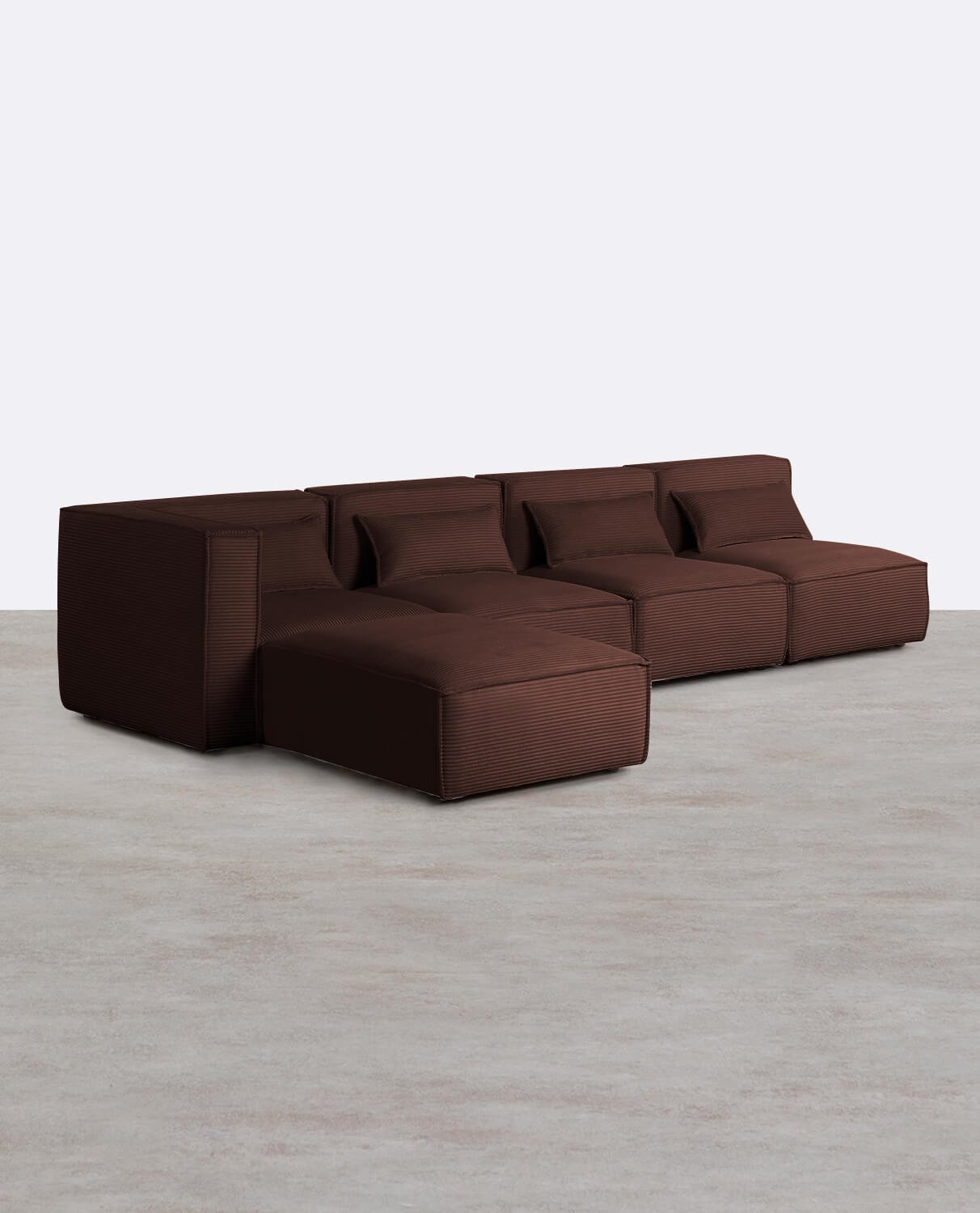 Modulares 4-teiliges Sofa mit 3 Sesseln und dickem Kord-Pouf Kilhe, Galeriebild 2