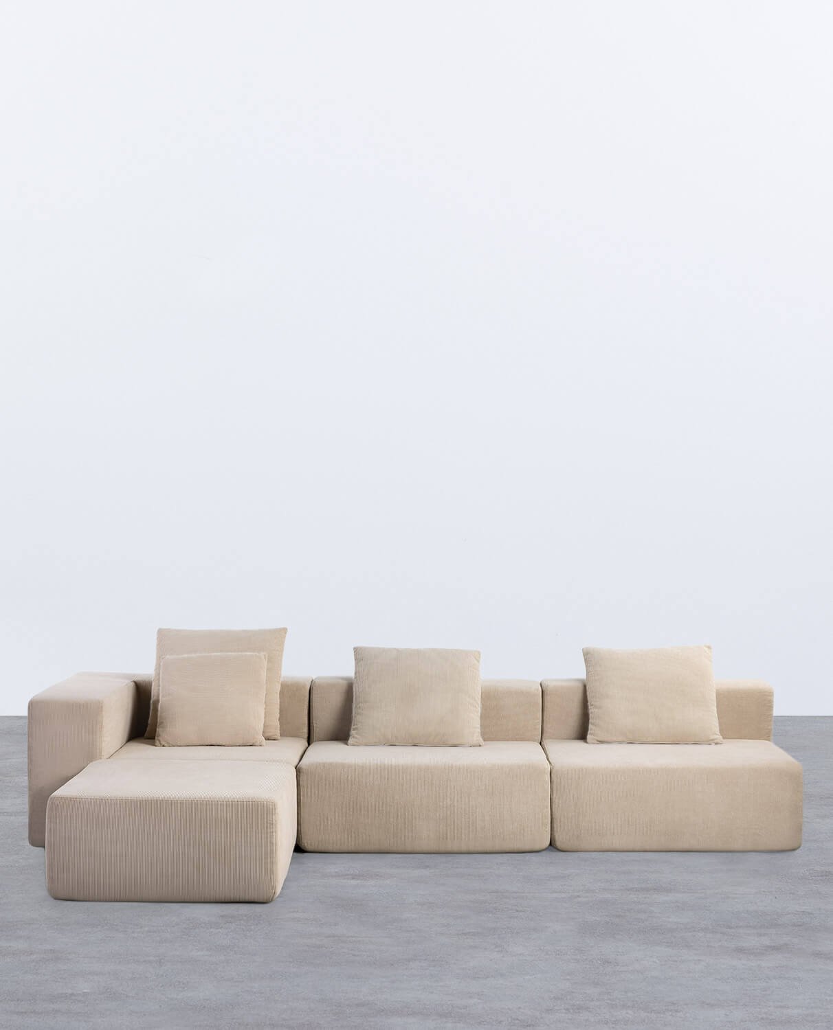 3 Stück Ecksofa mit 2 Sesseln und Cord-Pouf vakuumverpackt Grecia