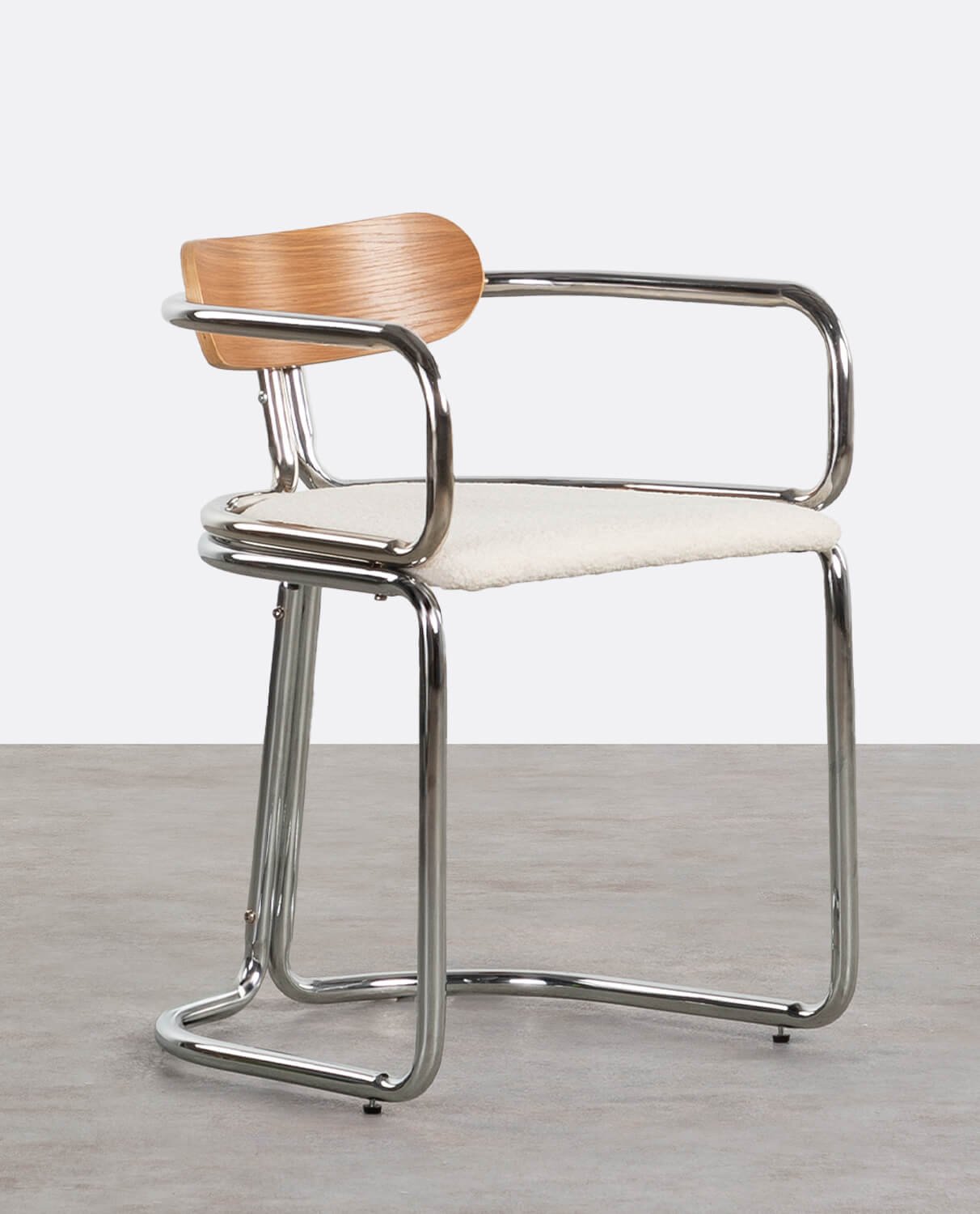 2er-Pack Esszimmerstühle mit Armlehnen aus Bouclé-Stoff und Teba-Holz , Galeriebild 1