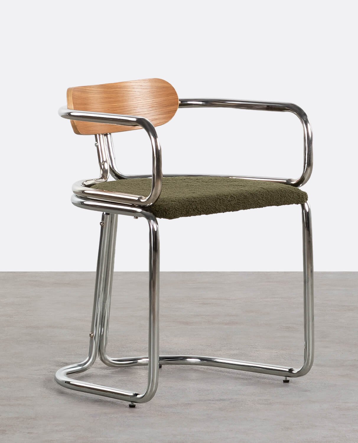 4er-Pack Esszimmerstühle mit Armlehnen aus Bouclé-Stoff und Teba-Holz , Galeriebild 1