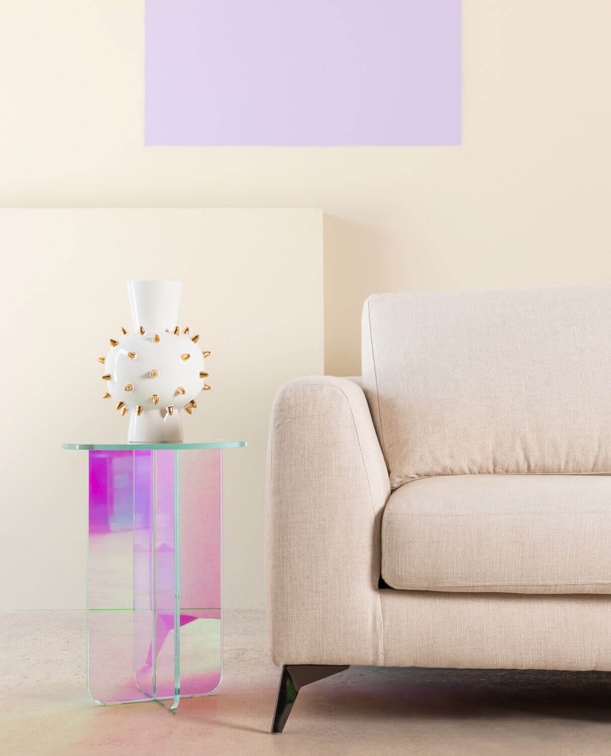 Runder Beistelltisch aus Schillerndem gehärtetem Glas (Ø40 cm) Iris, Galeriebild 2