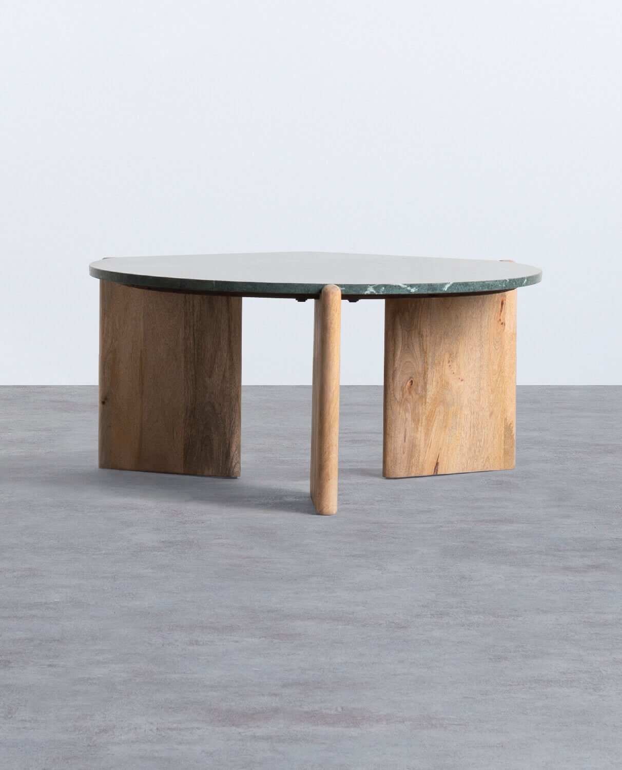 Runder Couchtisch aus Mangoholz und Marmor (Ø86 cm) Crecia, Galeriebild 1