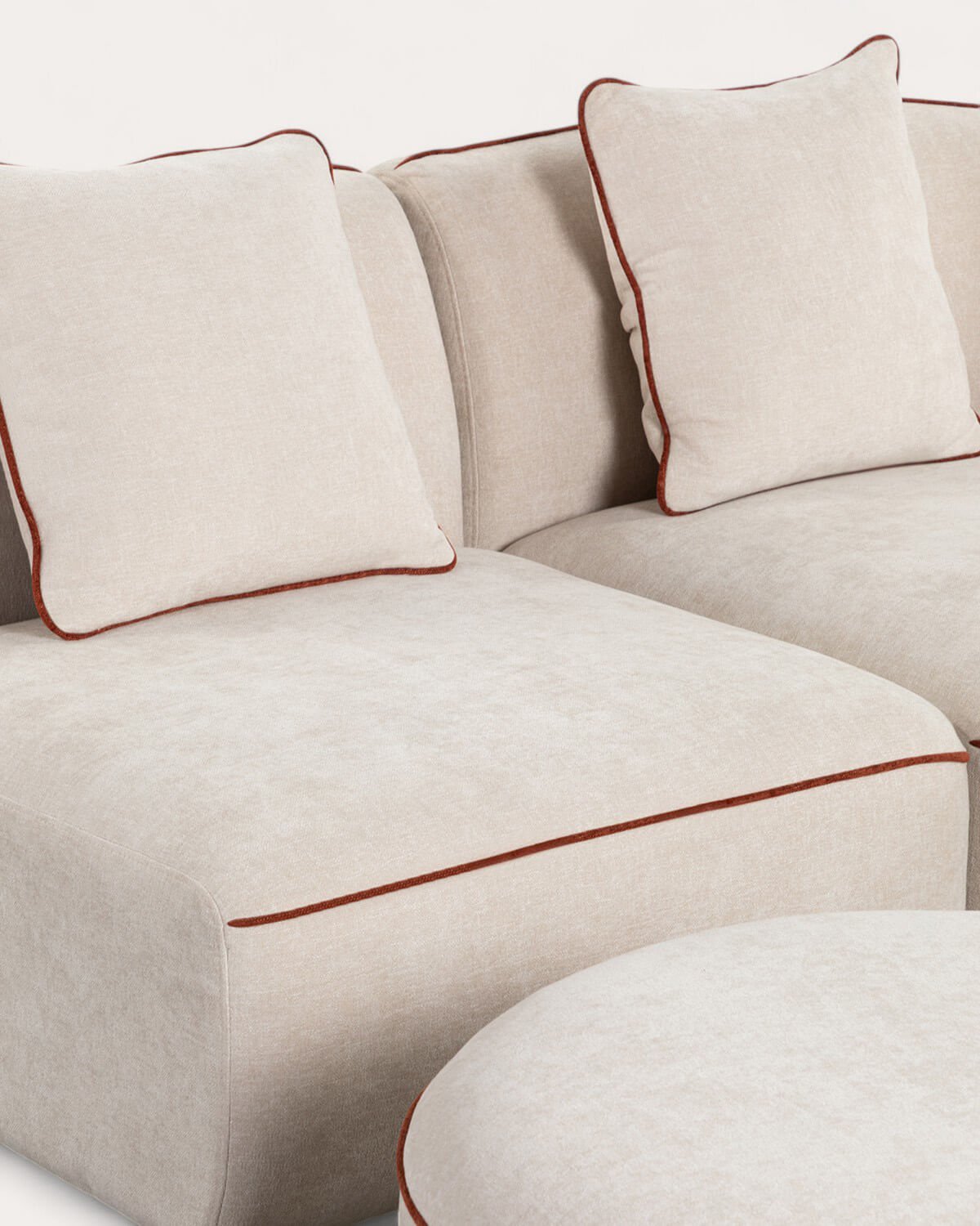 Modulares 2-teiliges Chaiselongue-Sofa mit Sessel und rundem Ilham-Stoffhocker , Galeriebild 6