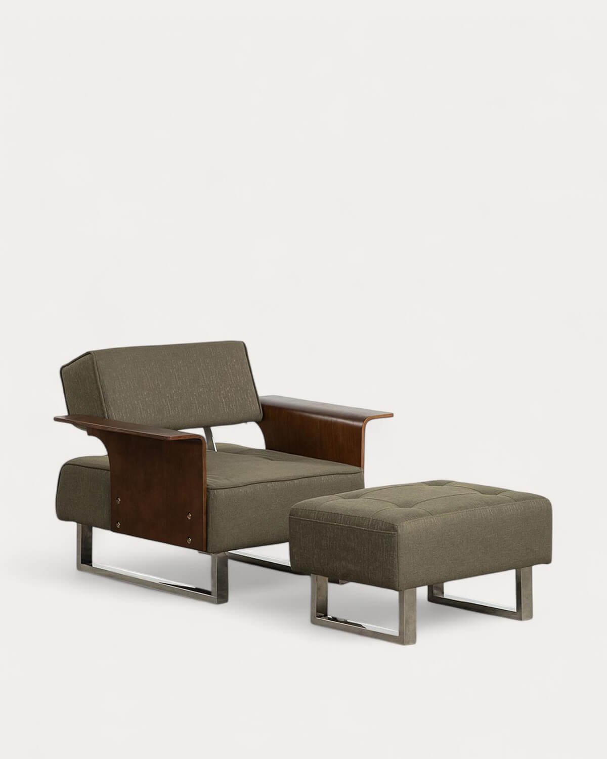 70s-Jahre-Liegestuhl aus Stoff und Holz mit Fußstütze, Galeriebild 1