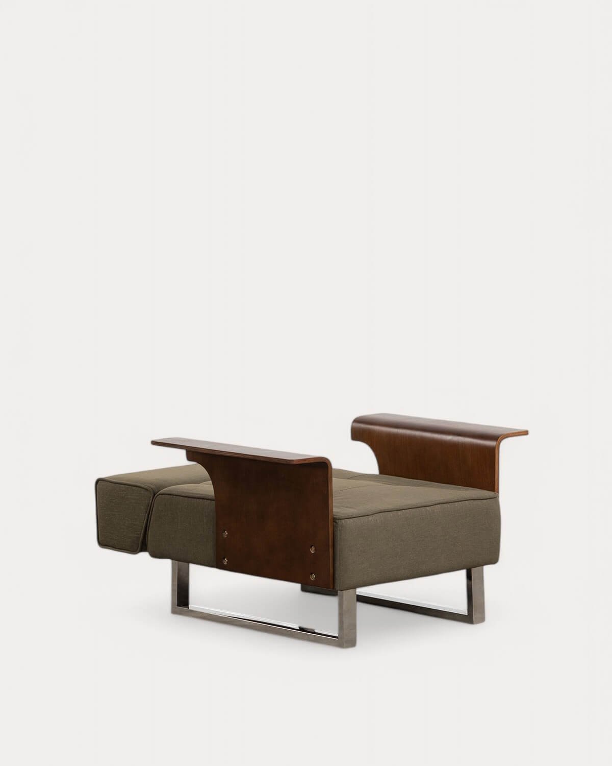 70s-Jahre-Liegestuhl aus Stoff und Holz mit Fußstütze, Galeriebild 2