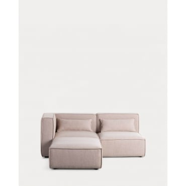 Kilhe Modulares Ecksofa 2-teilig und Stoff-Pouf Stoff -Beige Muschel - The Masie