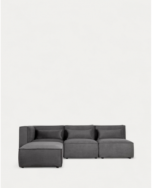 Kilhe 3-teiliges Modulares Ecksofa mit 2 Sesseln und Cord-Pouf - Kord -Grau Graphite