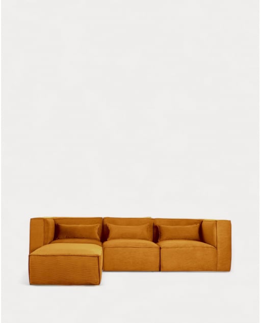Modulares Sofa 3-Teilig mit 2 Ecksesseln und Pouf aus Kord Kilhe - Kord -Gelb Curry