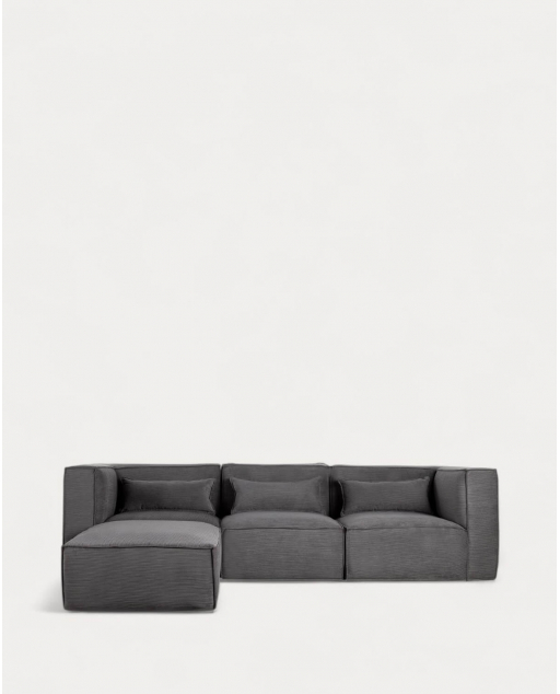Modulares Sofa 3-Teilig mit 2 Ecksesseln und Pouf aus Kord Kilhe - Kord -Grau Graphite